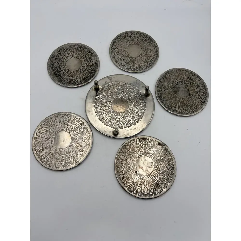 Vintage Set Of 5 Silver Plated Coasters